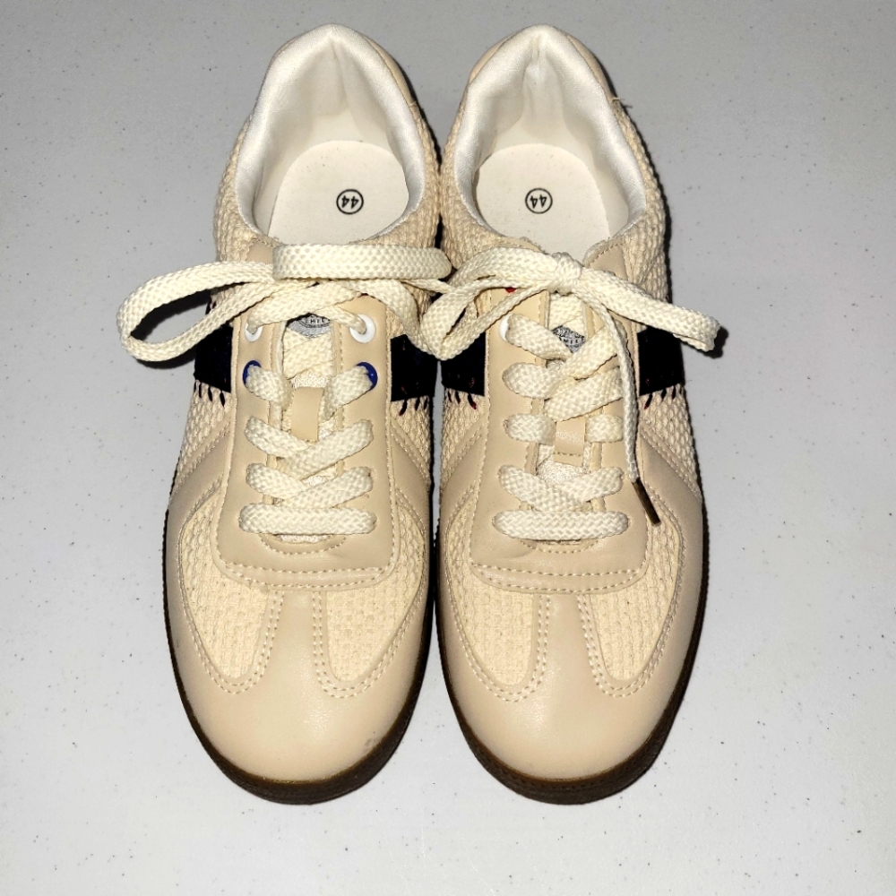 Pennant Pebbled Canvas & Leather Baseball Themed Lace-up Sneakers